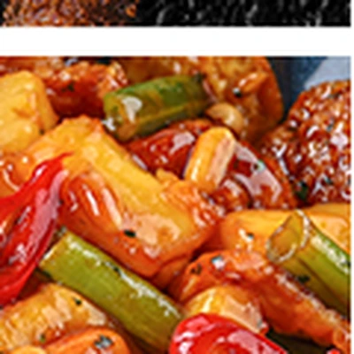 Glazed devil-style dish with pineapple and green chilli